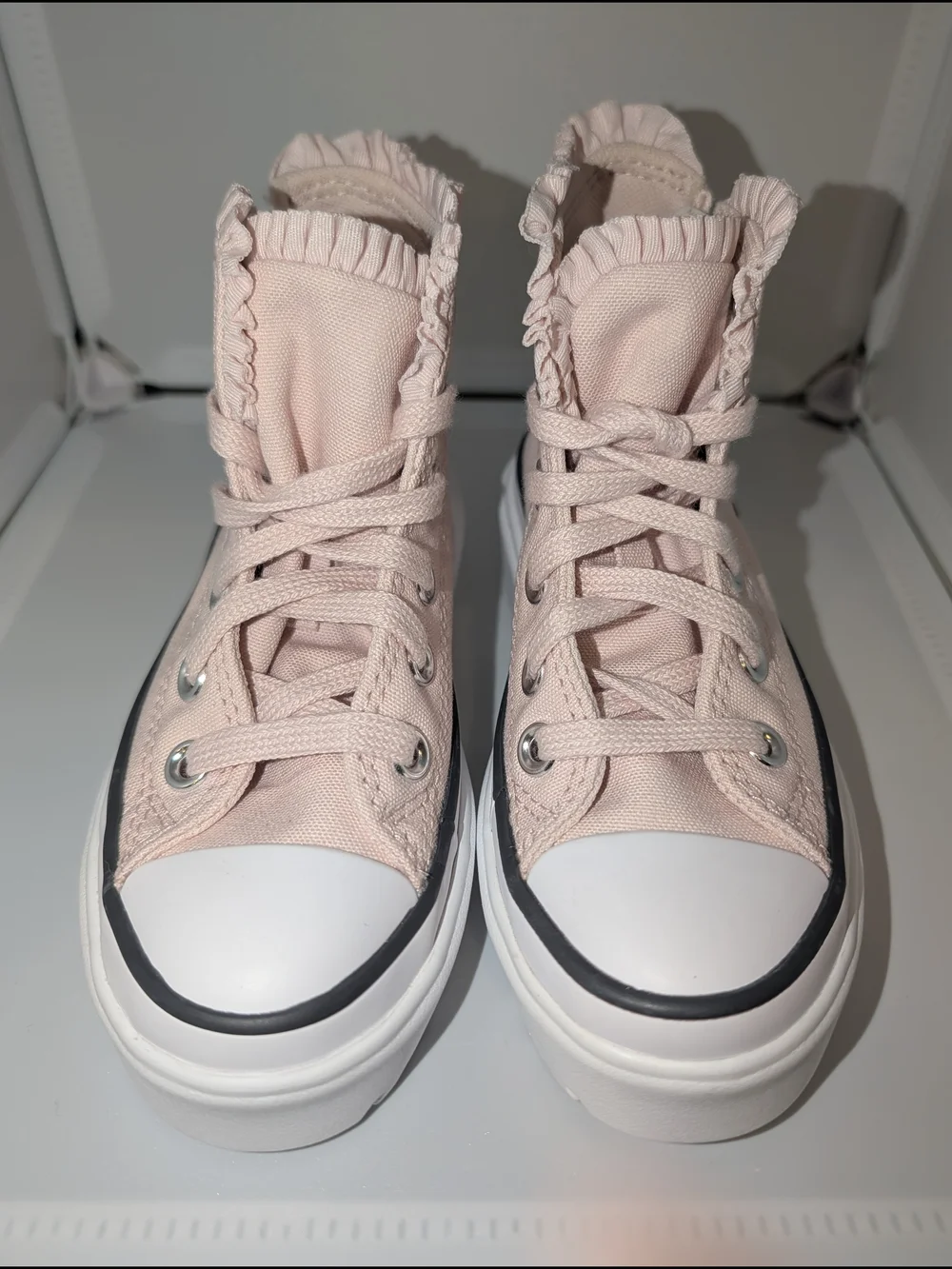 Light Pink Ruffle-Trim High‎ Top Sneakers